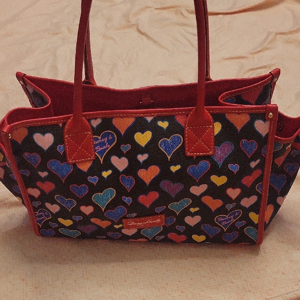 Dooney & Bourke Black Tote with Multicolor Heart Print and Red Trim - Picture 16 of 16